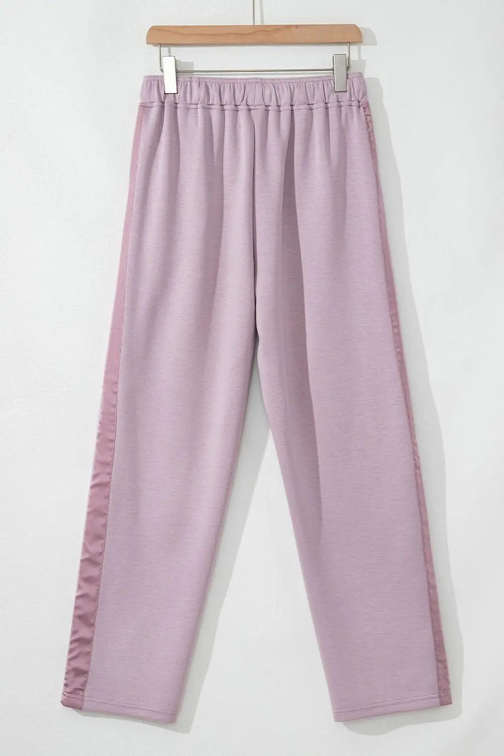 Orchid Petal Drawstring Waist Satin Stripe Patch Straight Leg High Waist Pants - Love Salve